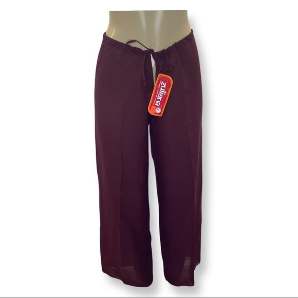 Zuliana Size Medium Burgundy Sheer Waist Tie Pants. Made in USA. New With Tags - Picture 1 of 4